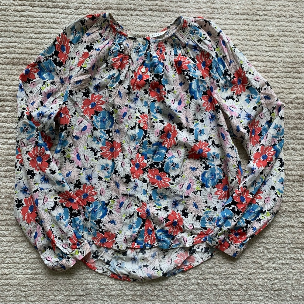 Veronica Beard Madge Button Front Floral Blouse 100% Silk Size 0